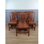A Set of seven antique Chippendale style elm and fruit wood Dining Chairs with pierced splats, solid