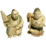 Two Japanese Meiji Period Stained Netsukes Signed Masatsugu. 5.5cm tall.