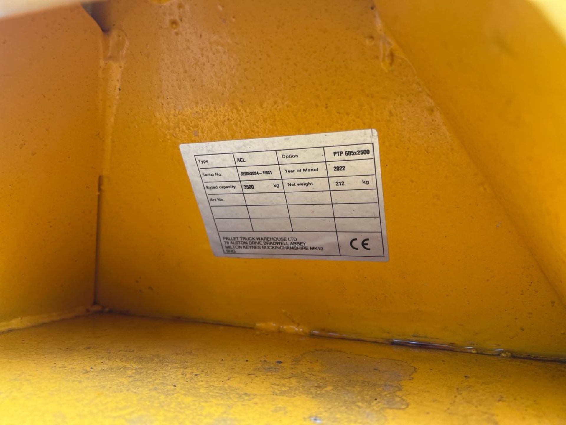 Manual Pallet Trucks - 3500Kg - 2.5M - Braked. S/N: J22052934-1/031-THX14162 - No Reserve - Image 6 of 9