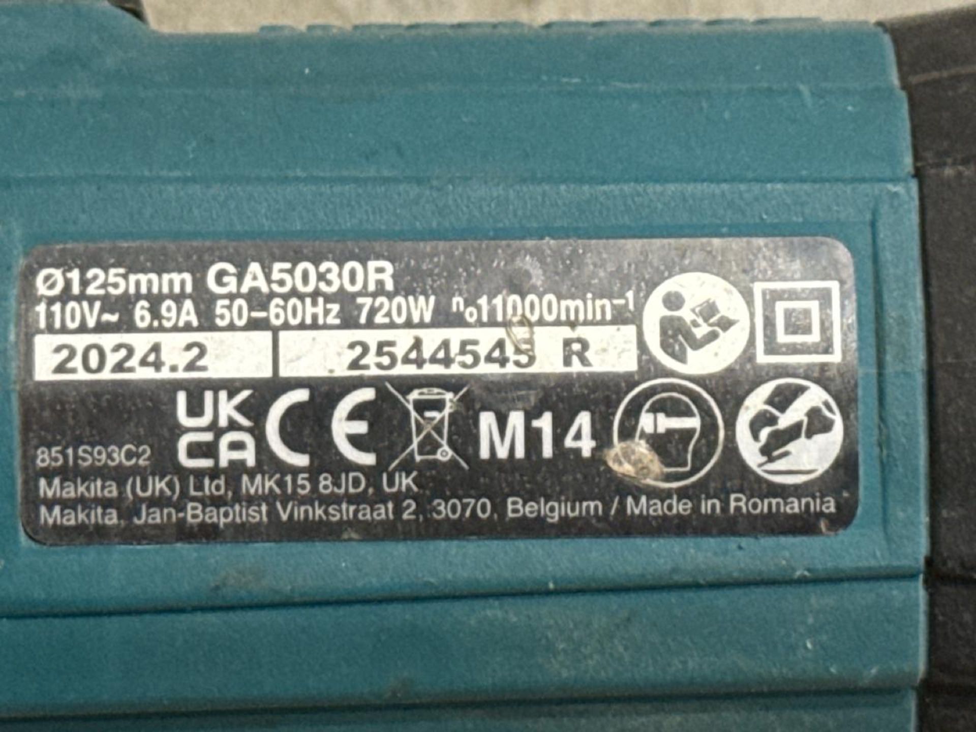 Makita Angle Grinder - 125mm (5") 110V. S/N: 2544545R-THX22317 - No Reserve - Image 3 of 6