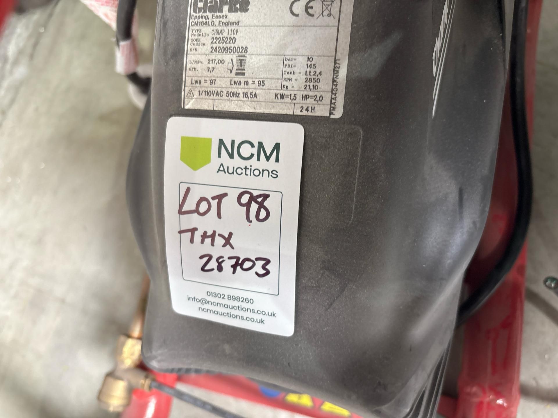 Clarke Champ Air Cfm Air Compressor - THX28703 - No Reserve - Image 6 of 8
