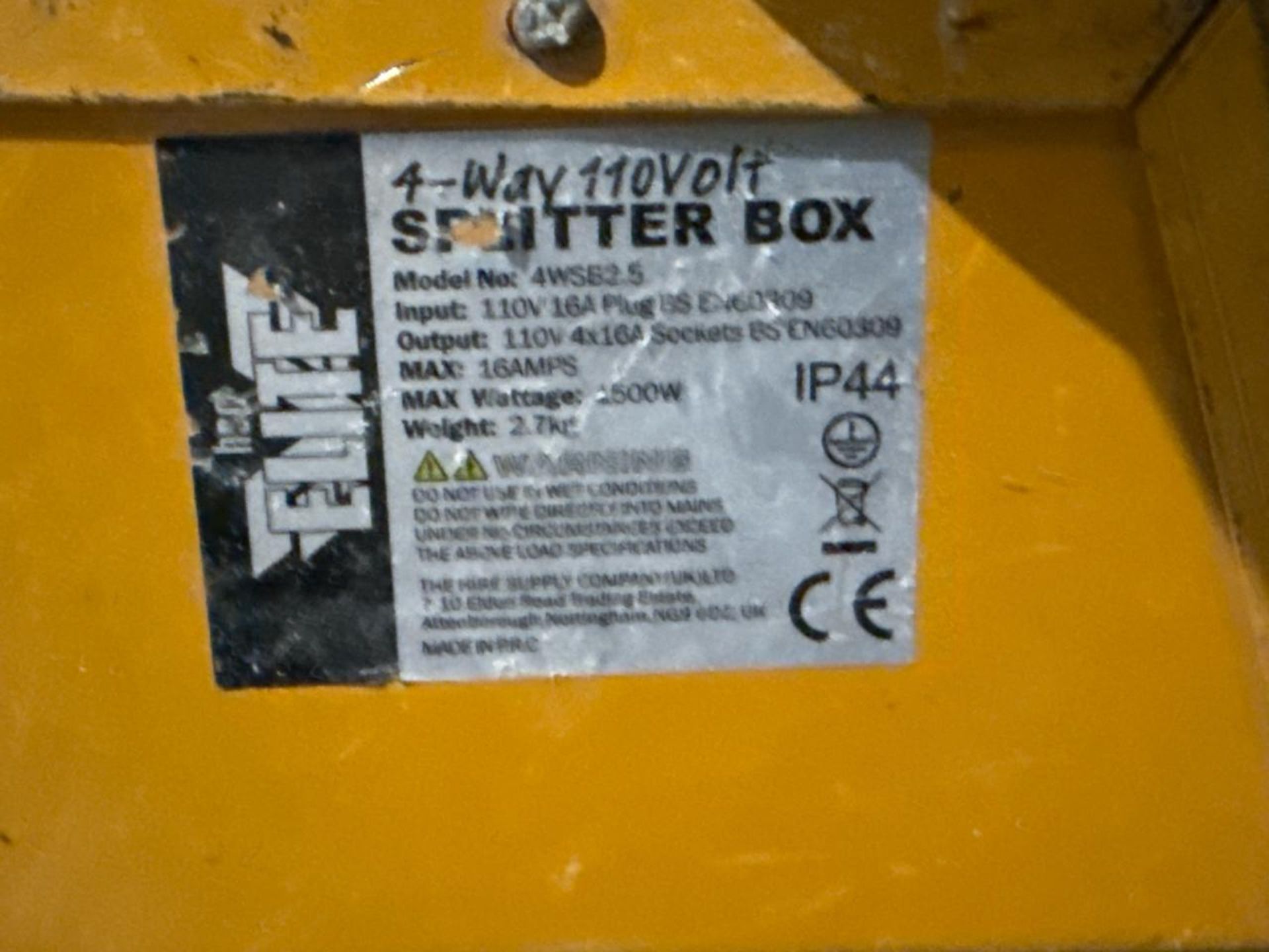 Elite 4 Way Splitter Box 110V 16A. S/N: Blank-THX10909 - No Reserve - Image 3 of 4