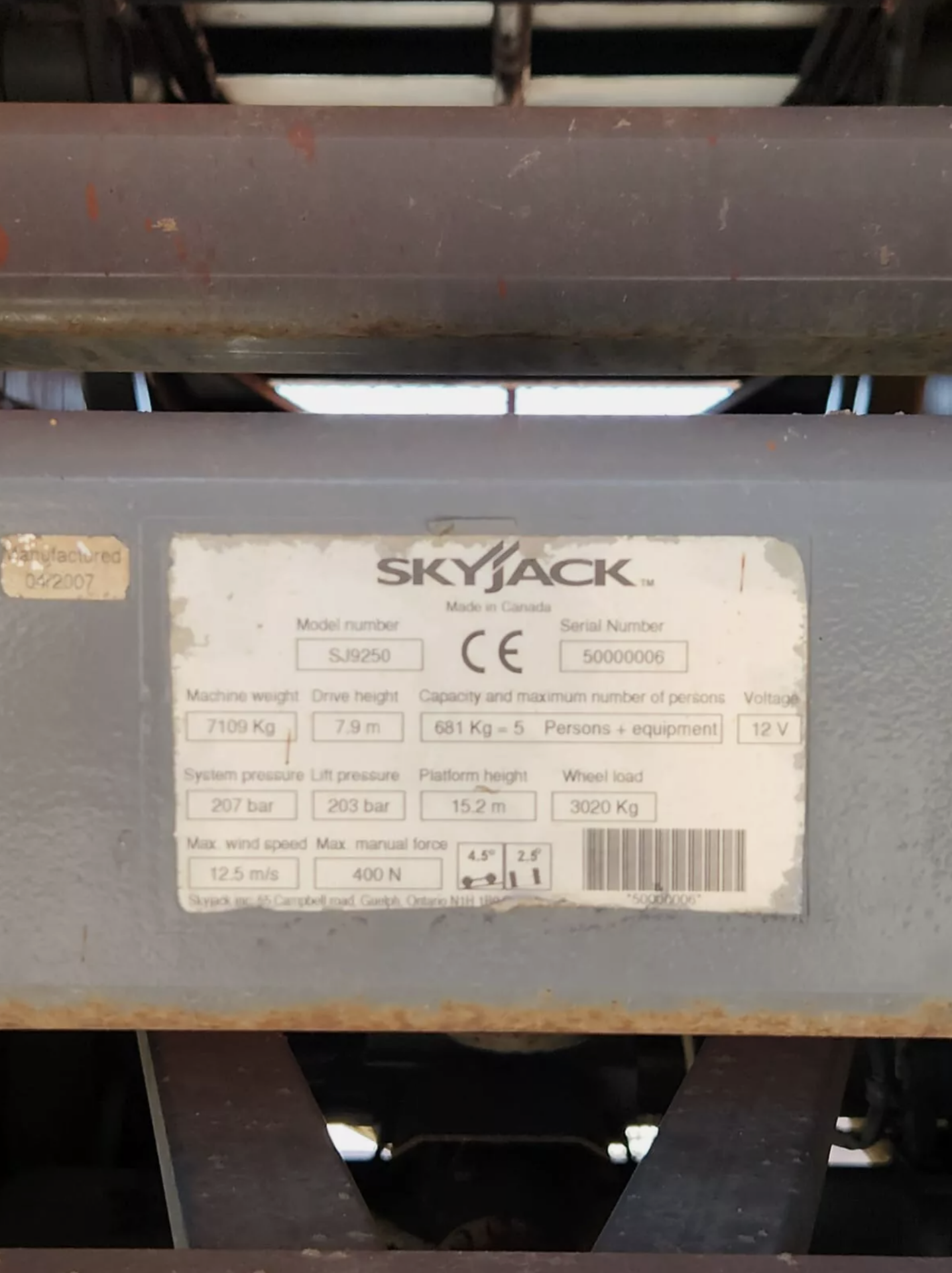 2007, SKYJACK - SJ9250RT 4x4 Scissor Lift (3,421 hours) Low Hours: Only 3,421 hours of use, ensurin - Image 10 of 35