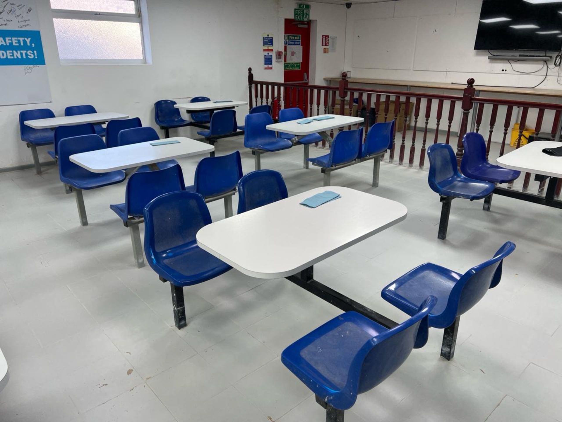 3 Sets of 4 Seat Canteen Benches Each set is a connected unit of 4 ...