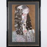 "Der Kuss", multiple, hinter Glas gerahmte, ca. 84 x 52 cm großformatige Farblithographie NACH Gust