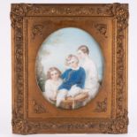 Kinderportrait, Biedermeier Mitte 19. Jhd., ovaler Bildausschnitt, Pastellkreide-Zeichnung, rechts