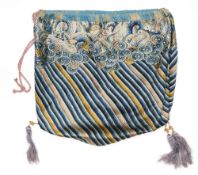 A SILK EMBROIDERED CHINESE DRAWSTRING BAG, CIRCA 1900