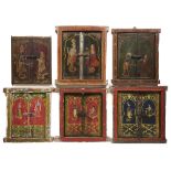 SIX PAIRS OF PAINTED WOOD SHUTTERS, RAJASTHAN, INDIA, 19TH CENTURY