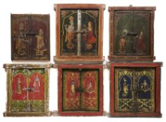 SIX PAIRS OF PAINTED WOOD SHUTTERS, RAJASTHAN, INDIA, 19TH CENTURY