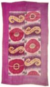 AN IKAT AND SILK QUILTED PANEL, UZBEKISTAN, PROBABLY BOKHARA, LATE 19TH/EARLY 20TH CENTURY