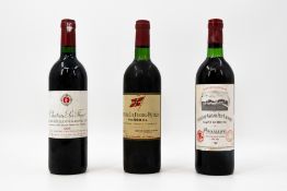 A composed lot of three bottles of French red wine