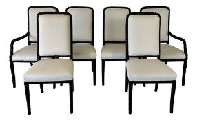 Cremefarbene Samt & Schwarz Lackierte Stühle, 6 . Set