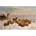 Charles Jones (1836-1892) British. 'Winter Pastures', Oil on canvas, Signed with monogram and