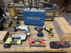 2 DeWalt Cases and an Erbauer Case. Mcallister 240v Pistol Drill, 2 Pneumatic Staple Guns, 2