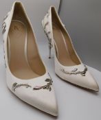 Pair of Ralph & Russo Eden Heel Pumps, Satin Fabric, White/ Silver, With Box & Dust Bags. EU Size 38