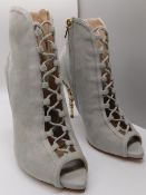 Pair of Ralph & Russo Eden Heel Open Toe Ankle Boots, Suede Fabric, Moonshadow/ Enamel, With Box & D