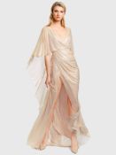 Ralph & Russo 19U11 E07, Studded Silk Chiffon Evening Dress with Draping, Peach Pink, Size 38 (RRP £