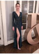 Ralph & Russo 19F11 D044, Long Sleeved Embroidered Silk Chiffon Dress with Skirt Split, Black, Size