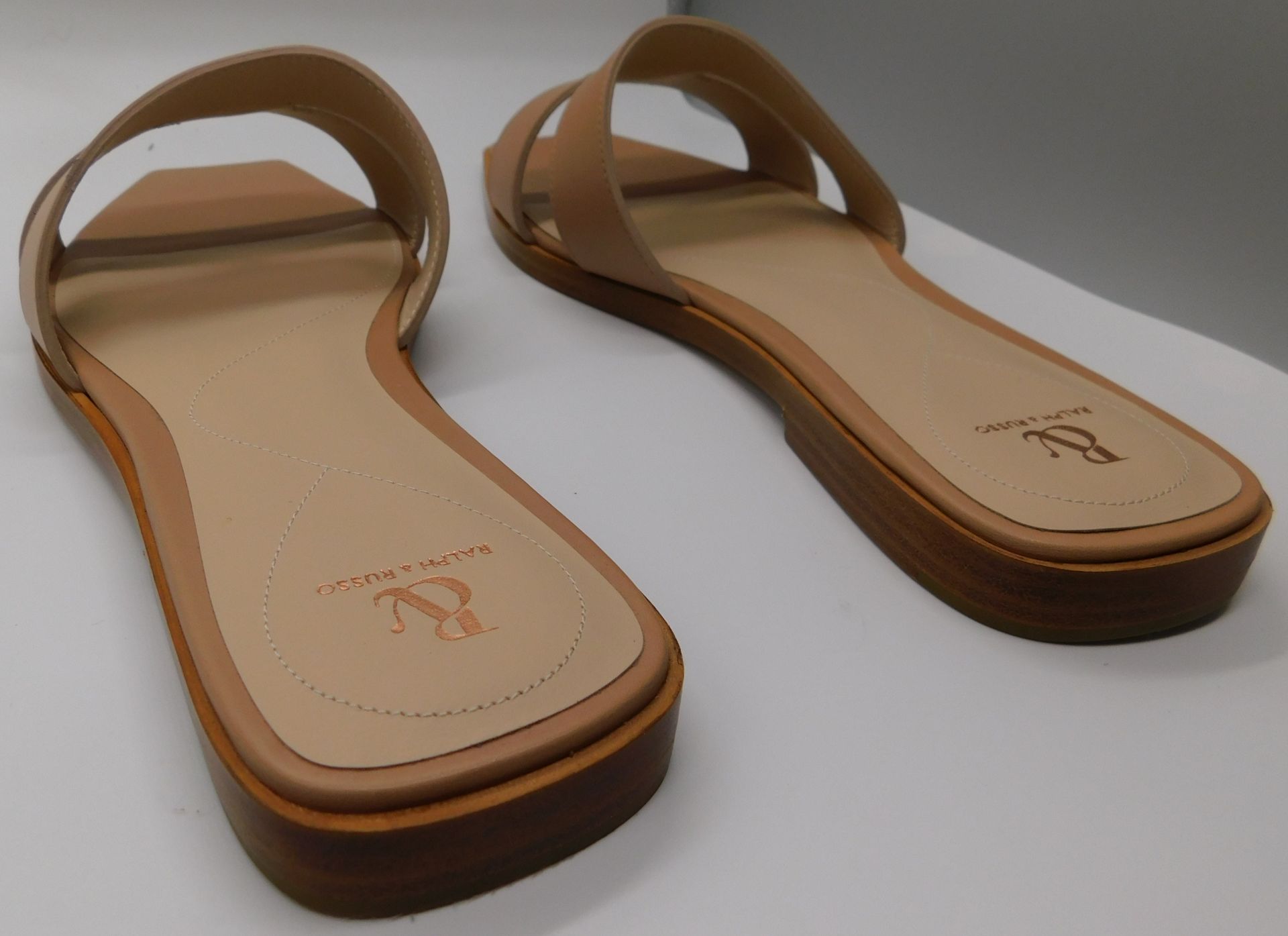 Pair of Ralph & Russo Double Stripe Sliders, Fabric Calf, Tan, With Box & Dust Bags. EU Size 37.5. - Image 3 of 6