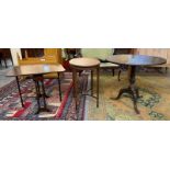 19th century oak tilt top tripod table. 82cm diameter approx., together with an Edwardian mahogany