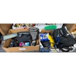 Two boxes of assorted camera equipment to include: Sony Handycam Vision CCD-TRV87E camcorder in a