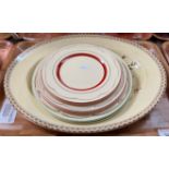 Collection of Clarice Cliff plates to include: 'Ophelia' design meat plate, two dinner plates and
