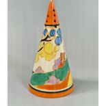 Clarice Cliff Art Deco conical sugar sifter in the 'Secrets' pattern, marked to the base Fantasque