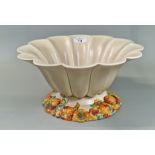 Clarice Cliff centre piece bowl in the 'My Garden' pattern with scalloped edges and hand-painted
