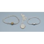 925 silver locket and 925 new silver neck chain togetehr with a Pandora ALE bracelet and another sil