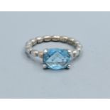 Pandora 925 silver ALE blue Topaz facetted solitaire ring size N
