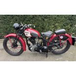 Fully restored 1938 Red Panther 350cc Motorbike, manufactured by Phelon & Moore Ltd of