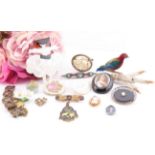 Collection of brooches and pendants including some sterling silver. A charming mixed assortment of