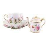 A Meissen porcelain cup and saucer decorated with applied floral sprigs, together with a Davenport