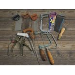 Collection of hand saws and saw sets by Eclipse, Irwin, Spear and Jackson and Draper