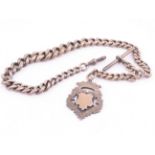 A sterling silver Albert watch chain with T bar and fob, weighing approximately 86.9 grams.