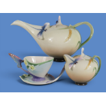 Franz porcelain dragonfly tea set by Jen Woo comprising teapot, cup and saucer and sugar bowl
