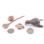 Small mixed collection of metal detecting finds, including coins, buttons, small bronze and brass
