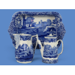 Three Spode Italian pattern items comprising milk jug (chipped, 14cm), coffee pot (16cm) and a dish,