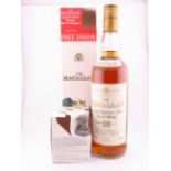 A bottle of The Macallan 10 Year Old Single Highland Malt Scotch Whisky, matured in sherry wood,