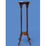 Victorian style mahogany plant stand or torchere, barley-twist supports with under-tier, 40.5in high