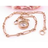 9ct gold Albert watch chain with T-bar, swivel clasp and compass fob, total weight approx. 36.7g.