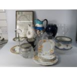 Mixed collectables including a framed antique county map, Art Deco banded jug, cobalt blue stoneware