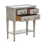 Bedside Table, Louis XVI Style "Rousseau" This elegant piece is a Louis XVI style bedside table (