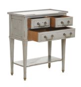 Bedside Table, Louis XVI Style "Rousseau" This elegant piece is a Louis XVI style bedside table (