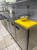 Stainless steel 3 door bench fridge 186cm x 70cm x 85cm Note this lot has a lift out charge see