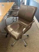4 x brown leather swivel conference chairs 45cm x 45cm x 95cm Note this lot has a lift out charge