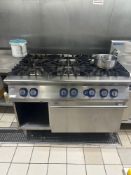 Electrolux gas six burner with oven 120cm x 93cm Note this lot has a lift out charge see charges