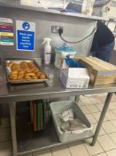 Stainless steel table with back splash and under shelf 70cm x 110cm 88cm Note this lot has a lift