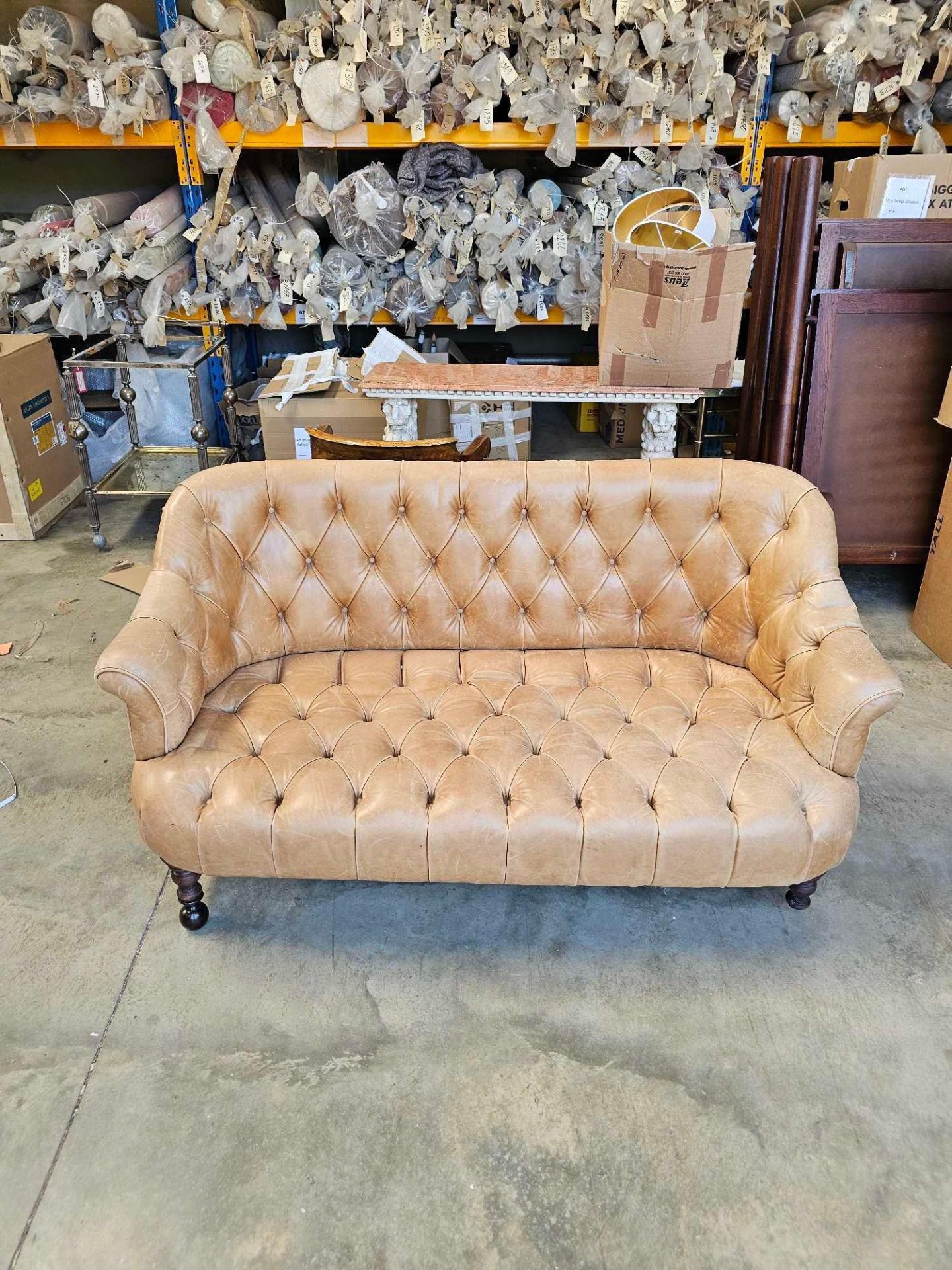 A Chesterfield Style Two Seater Leather Sofa Tufted Back Seat Pad And Interior Of Arms In A Tan - Image 3 of 4