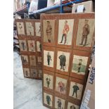 A unique three-panel folding room screen is a striking example of antique decoupage, featuring a